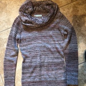 Purple sweater with knit crochet neck